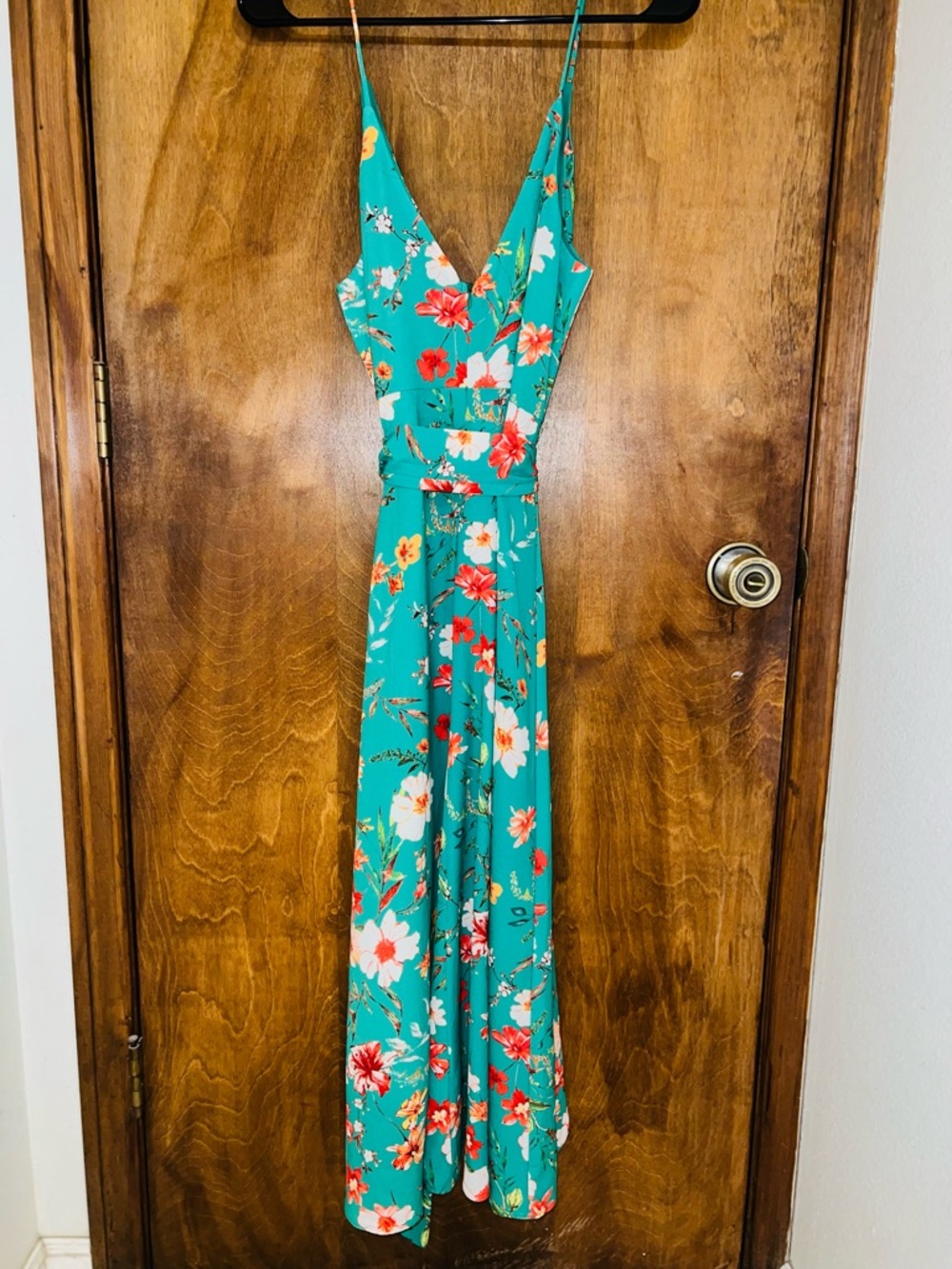 essue Teal Floral Maxi Dress with Spaghetti Straps - Picture 6 of 7